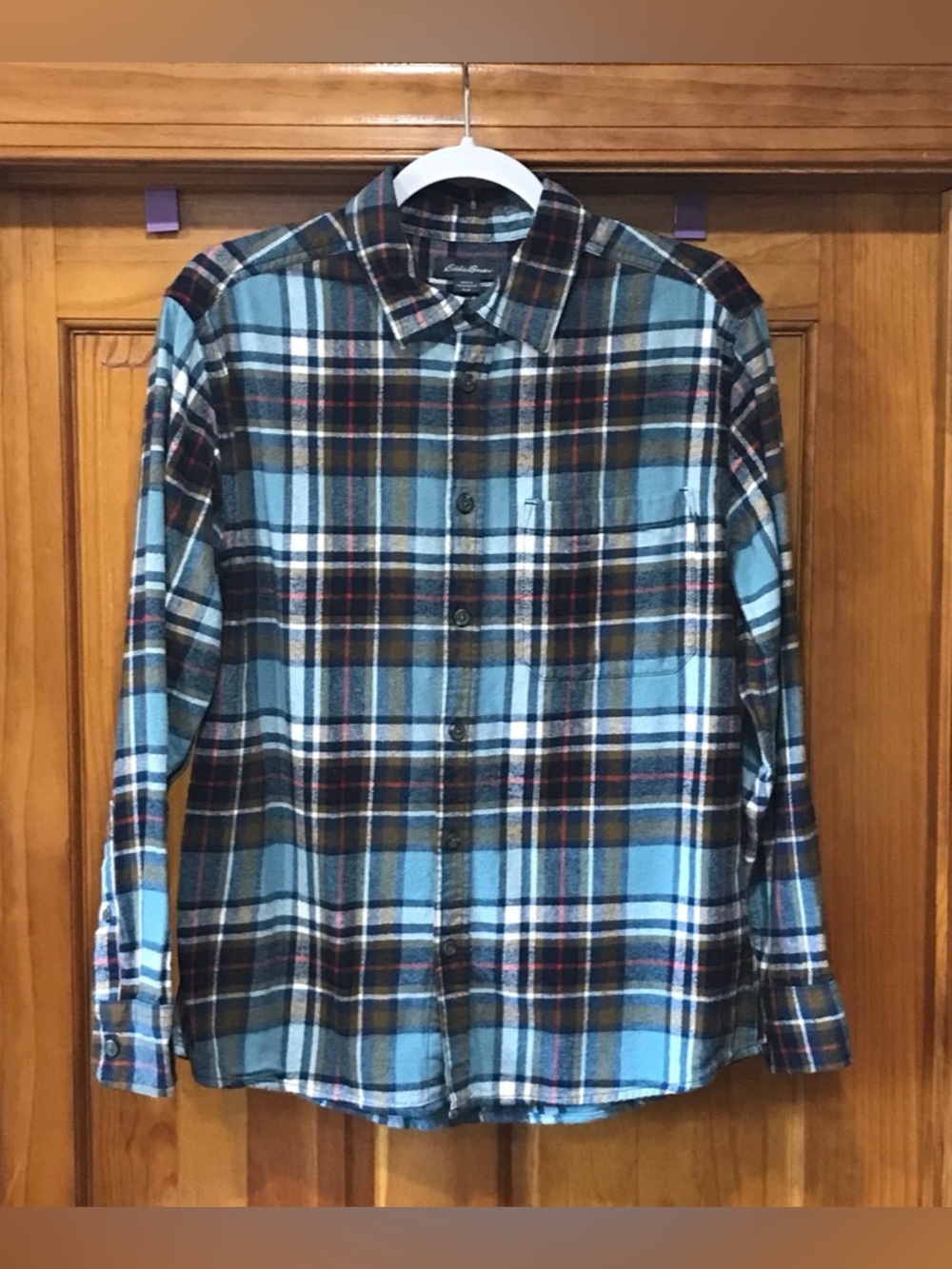 Eddie Bauer LS Button Down Shirt 
Multicolor Plaid Print
Size Medium
100% Cotton